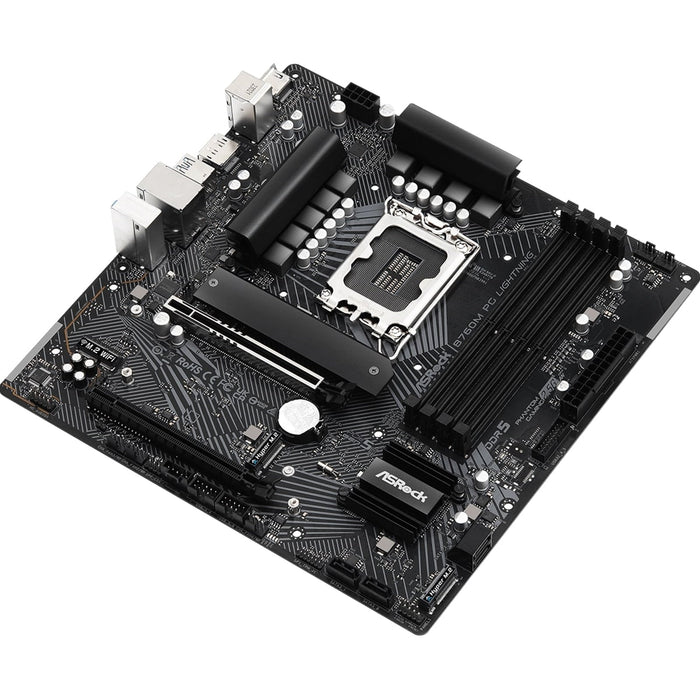 Asrock B760M PG LIGHTNING, Intel B760, 1700, Micro ATX, 4 DDR5, HDMI, DP, 2.5G LAN, PCIe5, 3x M.2-Motherboards-Gigante Computers