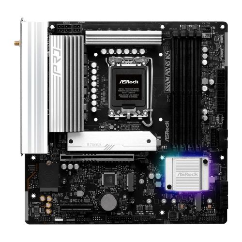 Asrock B860M PRO RS WIFI, Intel B860, 1851, Micro ATX, 4 DDR5, HDMI, DP, Wi-Fi 6E, 2.5G LAN, RGB, 3x M.2-Motherboards-Gigante Computers