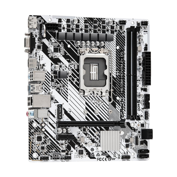 Asrock H610M-HDV/M.2+ D5, Intel H610, 1700, Micro ATX, 2 DDR5, VGA, HDMI, DP, PCIe4, 1x M.2-Motherboards-Gigante Computers