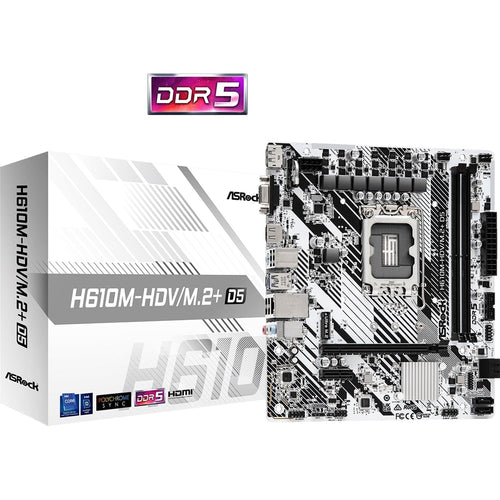 Asrock H610M-HDV/M.2+ D5, Intel H610, 1700, Micro ATX, 2 DDR5, VGA, HDMI, DP, PCIe4, 1x M.2-Motherboards-Gigante Computers