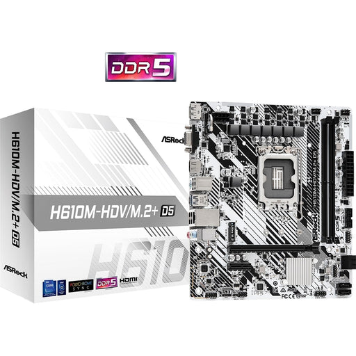 Asrock H610M-HDV/M.2+ D5, Intel H610, 1700, Micro ATX, 2 DDR5, VGA, HDMI, DP, PCIe4, 1x M.2-Motherboards-Gigante Computers