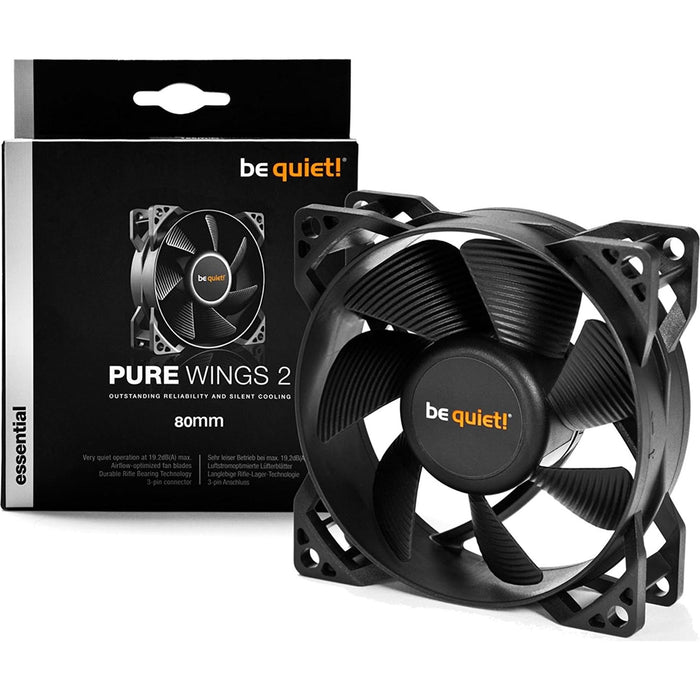 Be Quiet! BL044 Pure Wings 2 8cm Case Fan, Rifle Bearing, Black, Ultra Quiet-Case Fans-Gigante Computers