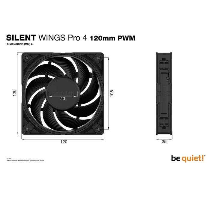 Be Quiet! (BL098) Silent Wings Pro 4 12cm PWM Case Fan, Black, Up to 3000 RPM, 3x Speed Switch, Fluid Dynamic Bearing-Cooling-Gigante Computers