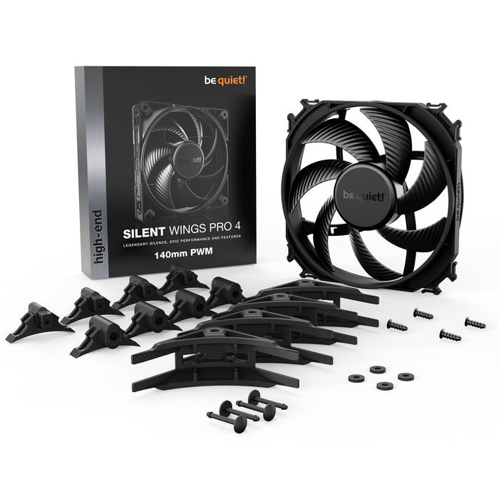 Be Quiet! (BL099) Silent Wings Pro 4 14cm PWM Case Fan, Black, Up to 2400 RPM, 3x Speed Switch, Fluid Dynamic Bearing-Cooling-Gigante Computers