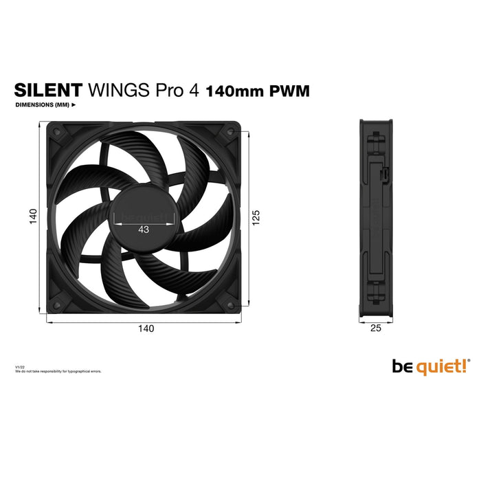 Be Quiet! (BL099) Silent Wings Pro 4 14cm PWM Case Fan, Black, Up to 2400 RPM, 3x Speed Switch, Fluid Dynamic Bearing-Cooling-Gigante Computers