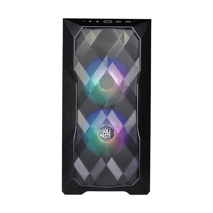 COOLER MASTER TD300 Mesh Case, Black, Mini Tower, 2 x USB 3.2 Gen 1 Type-A, Tempered Glass Side Window Panel, Polygonal FineMesh Front Panel, SickleFlow Addressable RGB Fans Included, Micro ATX, Mini-ITX-Cases-Gigante Computers