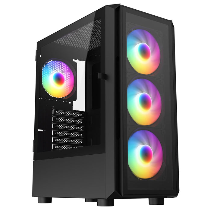 CRONUS Achos V2 Case, Gaming, Black, Mid Tower, 1 x USB 3.0 / 2 x USB 2.0, Tempered Glass Side & Front Window Panels, Addressable RGB LED Fans, ATX, Micro ATX, Mini-ITX-Cases-Gigante Computers