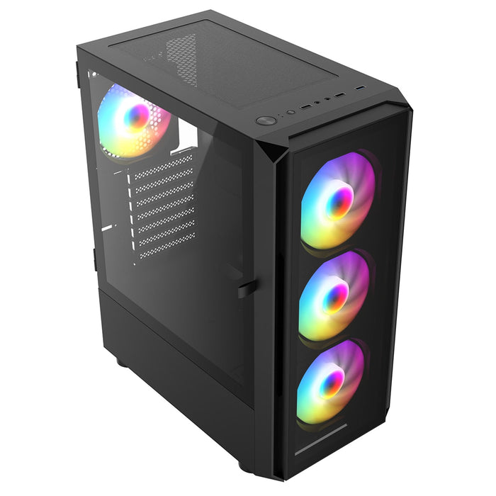 CRONUS Achos V2 Case, Gaming, Black, Mid Tower, 1 x USB 3.0 / 2 x USB 2.0, Tempered Glass Side & Front Window Panels, Addressable RGB LED Fans, ATX, Micro ATX, Mini-ITX-Cases-Gigante Computers