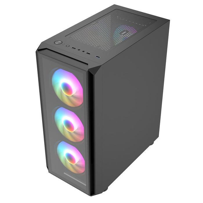 CRONUS Achos V2 Case, Gaming, Black, Mid Tower, 1 x USB 3.0 / 2 x USB 2.0, Tempered Glass Side & Front Window Panels, Addressable RGB LED Fans, ATX, Micro ATX, Mini-ITX-Cases-Gigante Computers