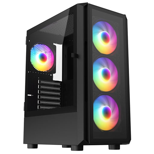 CRONUS Achos V2 Case, Gaming, Black, Mid Tower, 1 x USB 3.0 / 2 x USB 2.0, Tempered Glass Side & Front Window Panels, Addressable RGB LED Fans, ATX, Micro ATX, Mini-ITX-Cases-Gigante Computers