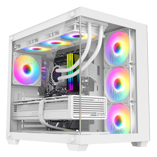 CRONUS Pallas Case, Gaming, White, Mid Tower, 1 x USB 3.0 / 2 x USB 2.0, Tempered Glass Front & Side Window Panels, Addressable RGB LED Fans, ATX, Micro ATX, Mini-ITX-Cases-Gigante Computers