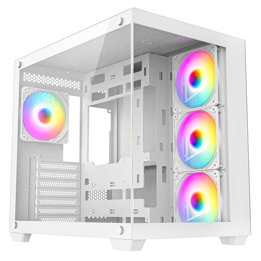 CRONUS Pallas Case, Gaming, White, Mid Tower, 1 x USB 3.0 / 2 x USB 2.0, Tempered Glass Front & Side Window Panels, Addressable RGB LED Fans, ATX, Micro ATX, Mini-ITX-Cases-Gigante Computers