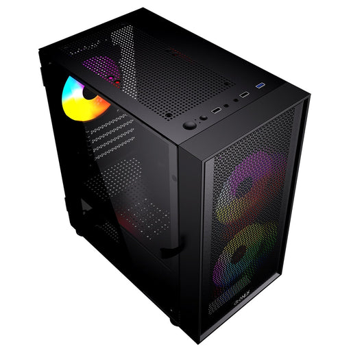 CRONUS Theia Airflow Case, Gaming, Black, Micro Tower, 1 x USB 3.0 / 2 x USB 2.0, Tempered Glass Side Window Panel, Mesh Front Panel for Optimized Airflow, Addressable RGB LED Fans, Micro ATX, Mini-ITX-Cases-Gigante Computers