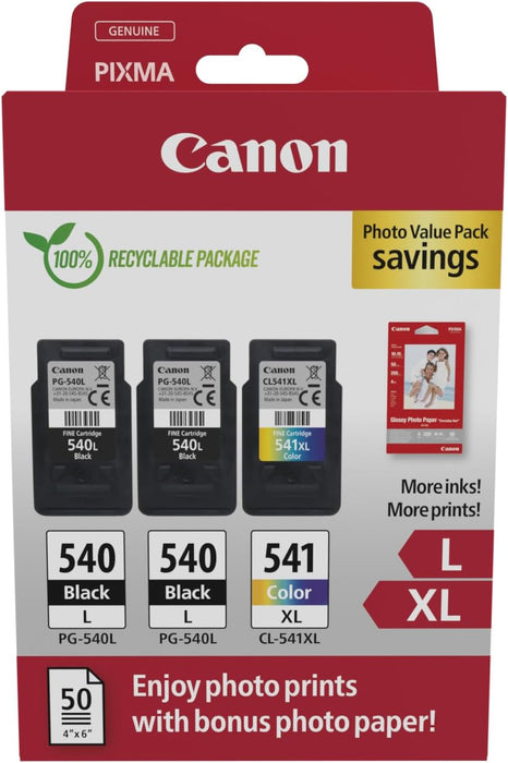 Canon 2 x PG-540L CL-541XL Multi Colour Ink Cartridge Multipack with Photo Paper-Ink Cartridges-Gigante Computers