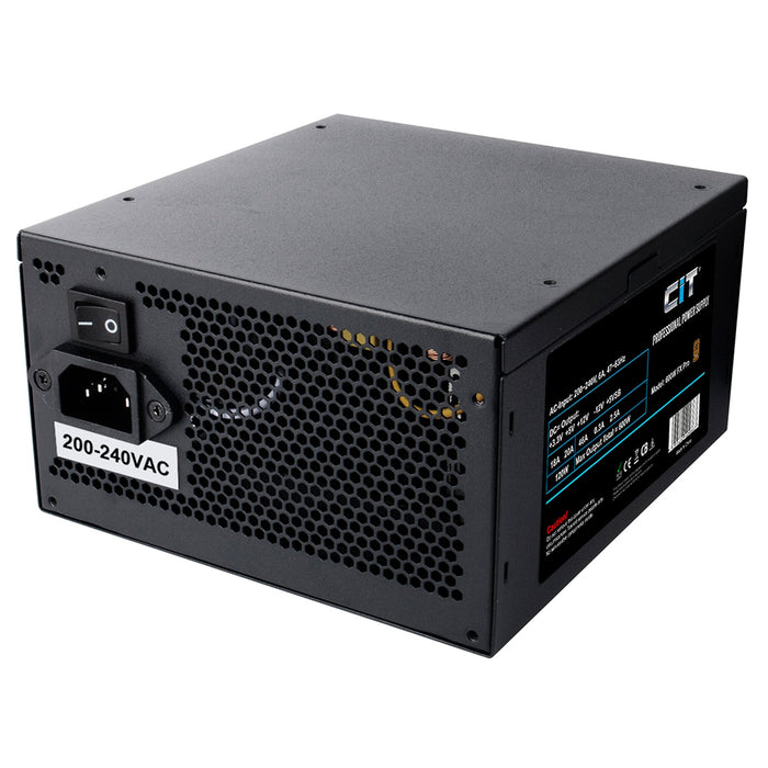 CiT 600W ATX Power Supply, 80+ Efficiency, 120mm Silent Fan, Active PFC, PCIe, SATA & Molex Connectors, Black PSU for Gaming & Desktop PC-Power Supplies-Gigante Computers