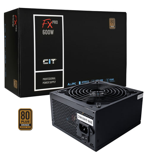 CiT 600W ATX Power Supply, 80+ Efficiency, 120mm Silent Fan, Active PFC, PCIe, SATA & Molex Connectors, Black PSU for Gaming & Desktop PC-Power Supplies-Gigante Computers