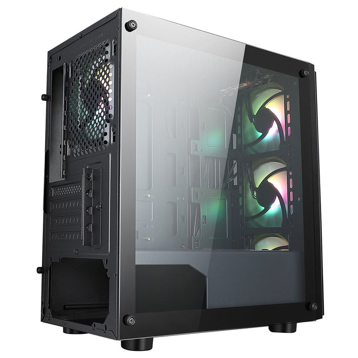 CiT Flash Micro Tower 1 x USB 3.0 / 2 x USB 2.0 Tempered Glass Side Front Window Panels Black Case with RGB LED Fans-Cases-Gigante Computers