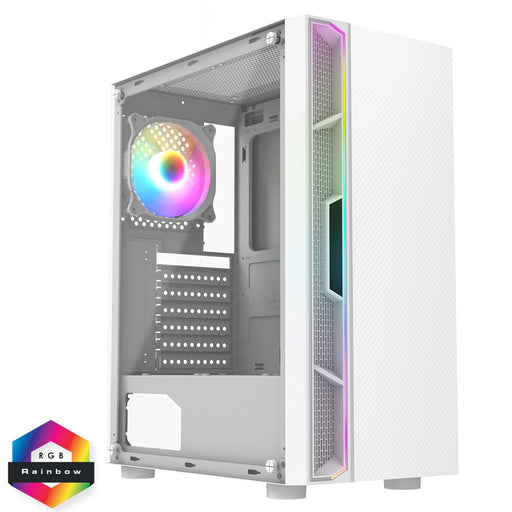 CiT Galaxy Gaming Case w/ Glass Side, ATX, Front LED Strip, Rear RGB Fan, LED Button - 13 Modes, White-Cases-Gigante Computers