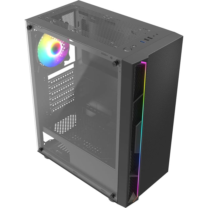 CiT Galaxy Gaming Case w/ Glass Side, ATX, LED Front Strip, Rear RGB Fan, LED Button - 13 Modes, Black-Cases-Gigante Computers