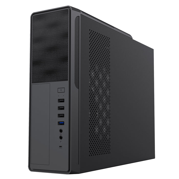 CiT S014C Micro ATX Slim Desktop Case, 300W PSU, Mesh Front, 80mm Fan, USB-C, Black-Cases-Gigante Computers