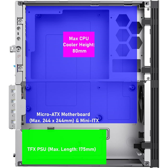 CiT S8i SFF Micro-ATX PC Case - 8.3L Compact Desktop Chassis, Brushed Front, 1 x 80mm Fan, 2 x USB 3.0, TFX PSU Support, Black-Cases-Gigante Computers