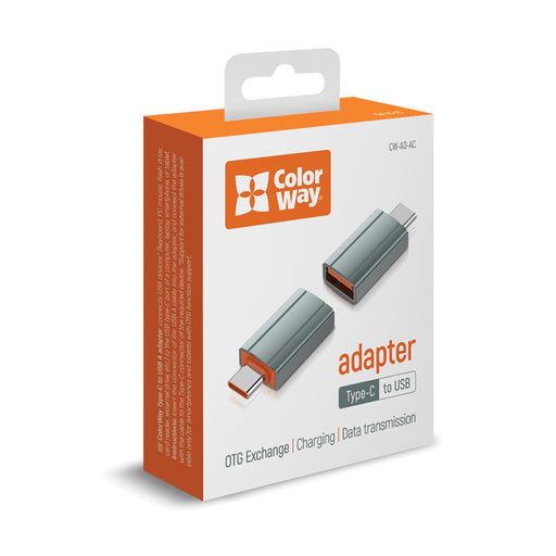 ColorWay Grey Adapter USB-A To Type-C-Cables-Gigante Computers