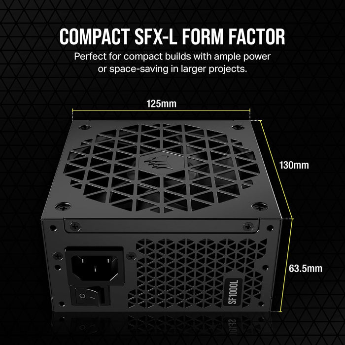 Corsair 1000W SF-L Series SF1000L SFX-L PSU, Rifle Bearing Fan, Fully Modular, 80+ Gold, ATX 3.0, PCIe 5.0-Power Supplies-Gigante Computers