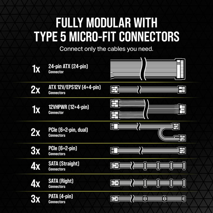 Corsair 1000W SF-L Series SF1000L SFX-L PSU, Rifle Bearing Fan, Fully Modular, 80+ Gold, ATX 3.0, PCIe 5.0-Power Supplies-Gigante Computers