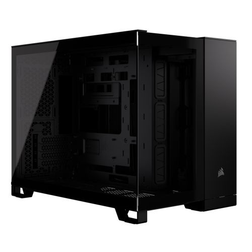 Corsair 2500X Airflow Dual Chamber Gaming Case w/ Glass Side & Front, Micro ATX, No Fans Inc., Mesh Panels, USB-C, Black-Cases-Gigante Computers