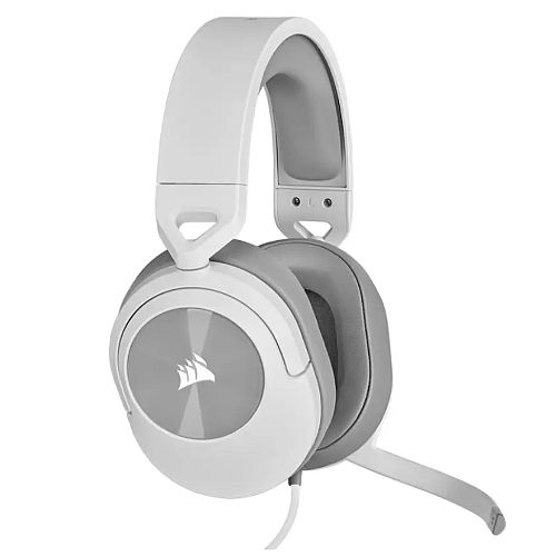 Corsair HS55 Stereo Gaming Headset, 3.5mm Jack, Lightweight, Flip-To-Mute Mic, Memory Foam Earpads, White-Headsets-Gigante Computers