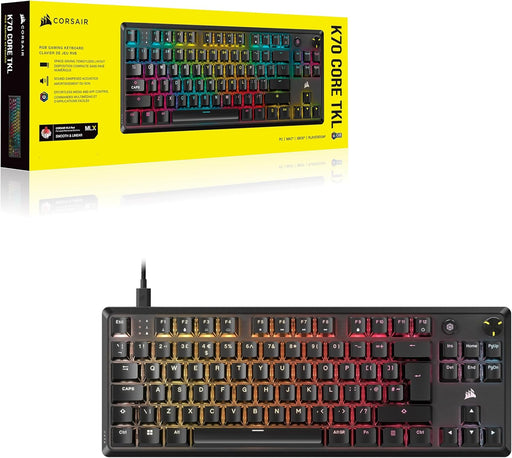 Corsair K70 CORE TKL RGB Mechanical Gaming Keyboard, USB, Red Linear Switches, Sound Dampening, Rotary Dial, Aluminium Top Plate, Black-Keyboards-Gigante Computers