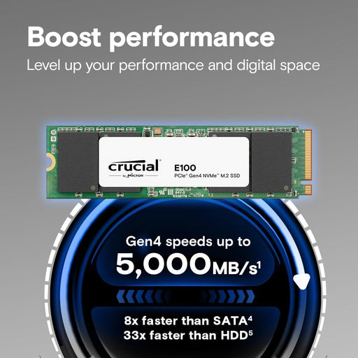 Crucial E100 PCIe Gen4 NVMe 1TB M.2 SSD-Internal Hard Drives-Gigante Computers