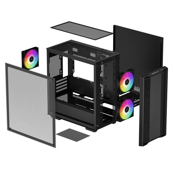 DeepCool CC360 ARGB Micro ATX Case, with Tempered Glass Side Window Panel, 1 x USB 3.0 / 1 x USB 2.0, 4 x Expansion Slots with support for a 360mm Radiator and up to 8x 120mm Fans, Black-Cases-Gigante Computers