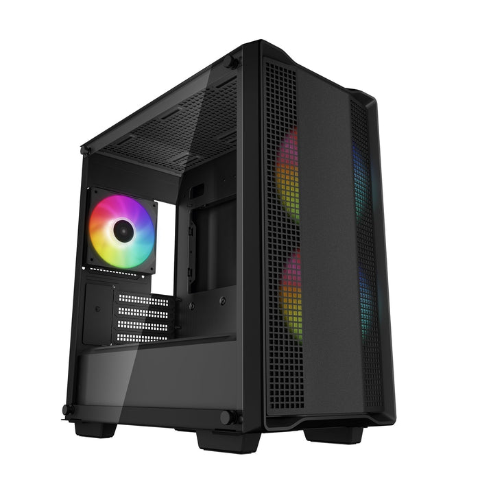 DeepCool CC360 ARGB Micro ATX Case, with Tempered Glass Side Window Panel, 1 x USB 3.0 / 1 x USB 2.0, 4 x Expansion Slots with support for a 360mm Radiator and up to 8x 120mm Fans, Black-Cases-Gigante Computers