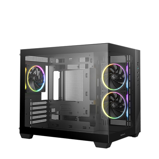 DeepCool CG330 3F ARGB Dual-Chamber Micro-ATX Tower Case, Tempered Glass Panels, 3 x 120mm ARGB Fans, USB 3.0, ITX/Micro-ATX, Black-Cases-Gigante Computers