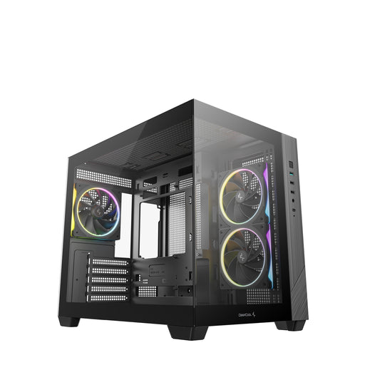 DeepCool CG330 3F ARGB Dual-Chamber Micro-ATX Tower Case, Tempered Glass Panels, 3 x 120mm ARGB Fans, USB 3.0, ITX/Micro-ATX, Black-Cases-Gigante Computers