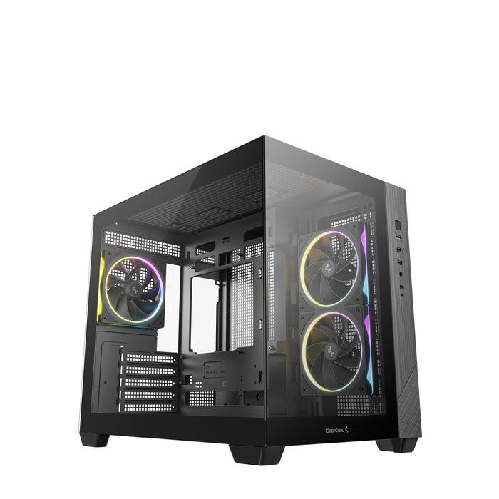 DeepCool CG330 3F ARGB Dual-Chamber Micro-ATX Tower Case, Tempered Glass Panels, 3 x 120mm ARGB Fans, USB 3.0, ITX/Micro-ATX, Black-Cases-Gigante Computers