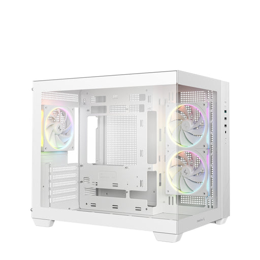 DeepCool CG330 3F ARGB Dual-Chamber Micro-ATX Tower Case, Tempered Glass Panels, 3 x 120mm ARGB Fans, USB 3.0, ITX/Micro-ATX, White-Cases-Gigante Computers