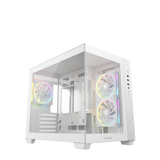 DeepCool CG330 3F ARGB Dual-Chamber Micro-ATX Tower Case, Tempered Glass Panels, 3 x 120mm ARGB Fans, USB 3.0, ITX/Micro-ATX, White-Cases-Gigante Computers
