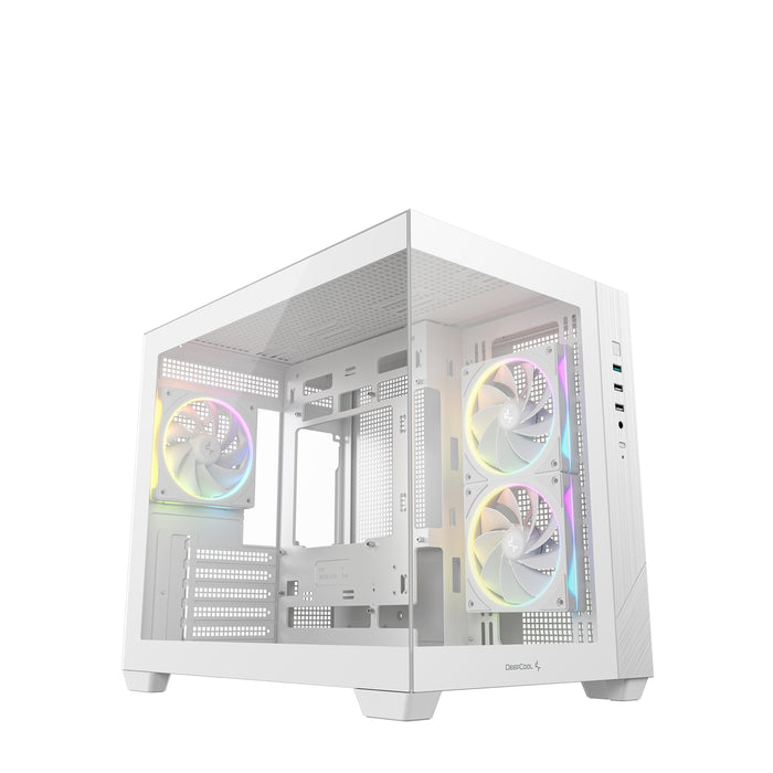DeepCool CG330 3F ARGB Dual-Chamber Micro-ATX Tower Case, Tempered Glass Panels, 3 x 120mm ARGB Fans, USB 3.0, ITX/Micro-ATX, White-Cases-Gigante Computers