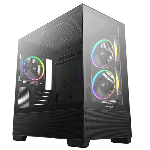 DeepCool CG380 3F Micro-ATX Gaming Case Black Panoramic Tempered Glass Side Panel, Mesh Airflow Front, 3 Pre-Installed ARGB Fans, USB-C & USB-A Front I/O, Spacious SFF/mATX/ITX Build Support-Cases-Gigante Computers