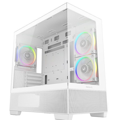 DeepCool CG380 3F Micro-ATX Gaming Case White Panoramic Tempered Glass Side Panel, Mesh Airflow Front, 3 Pre-Installed ARGB Fans, USB-C & USB-A Front I/O, Spacious SFF/mATX/ITX Build Support-Cases-Gigante Computers