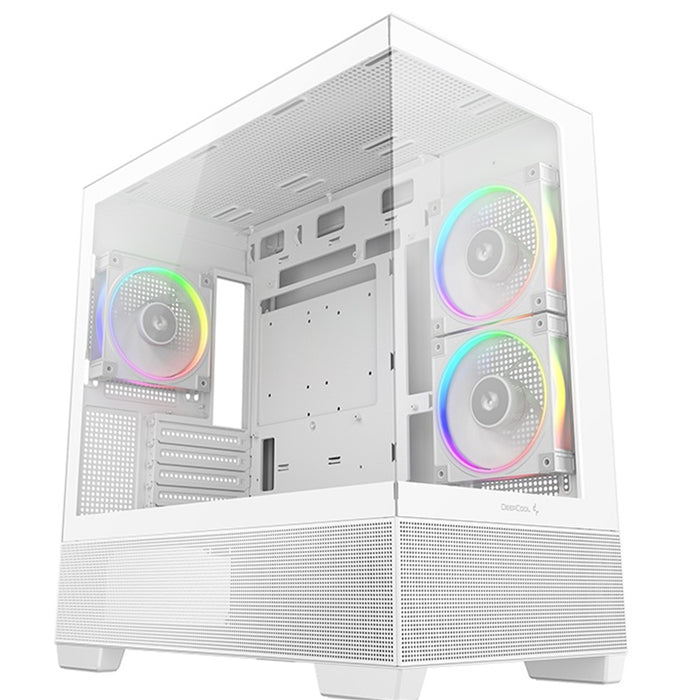 DeepCool CG380 3F Micro-ATX Gaming Case White Panoramic Tempered Glass Side Panel, Mesh Airflow Front, 3 Pre-Installed ARGB Fans, USB-C & USB-A Front I/O, Spacious SFF/mATX/ITX Build Support-Cases-Gigante Computers