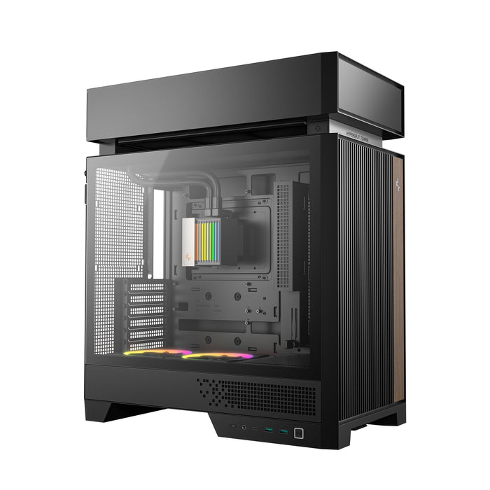 DeepCool CL6600 ARGB Modular Split-Chamber Mid-Tower ATX Case, Tempered Glass Panels, Pre-installed 360mm ARGB Liquid Cooler, 2 x FL12R SE ARGB Fans, USB 3.0, Mini-ITX/Mico-ATX/ATX, Black-Cases-Gigante Computers