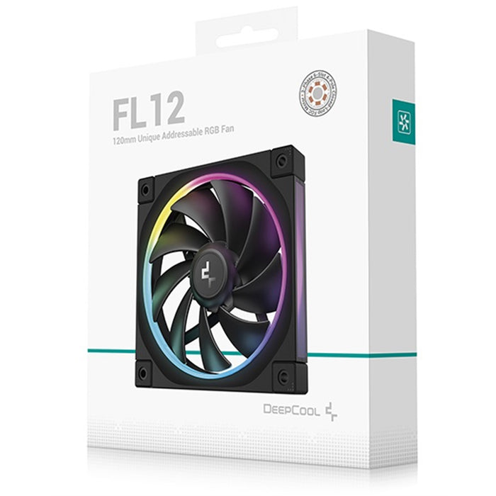 DeepCool FL12 120mm PWM Fan - High Performance, Low Noise, Fluid Dynamic Bearing, 36 ARGB LEDs, 500-2150 RPM, 55 CFM Airflow, 4-Pin PWM Control-Fans-Gigante Computers
