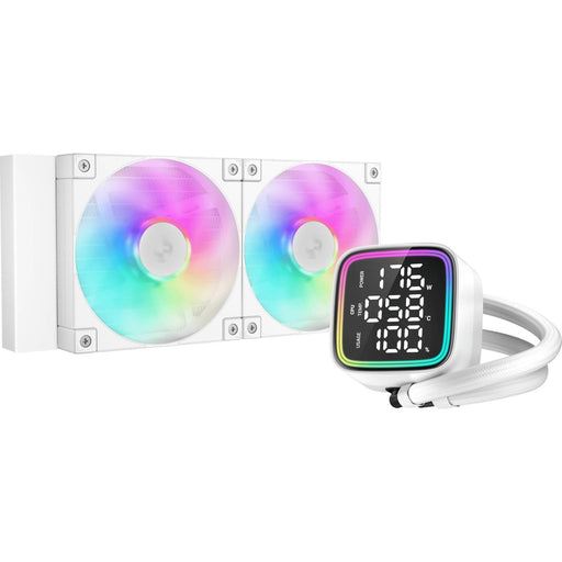 DeepCool LD 240 AIO Liquid CPU Cooler, White, Universal Socket, 240mm Radiator, PWM 2400RPM Cooling Fans, Addressable RGB LED Lighting, Fully Customizable Infinity Mirror Cap Design, Digital Display,-Fans-Gigante Computers