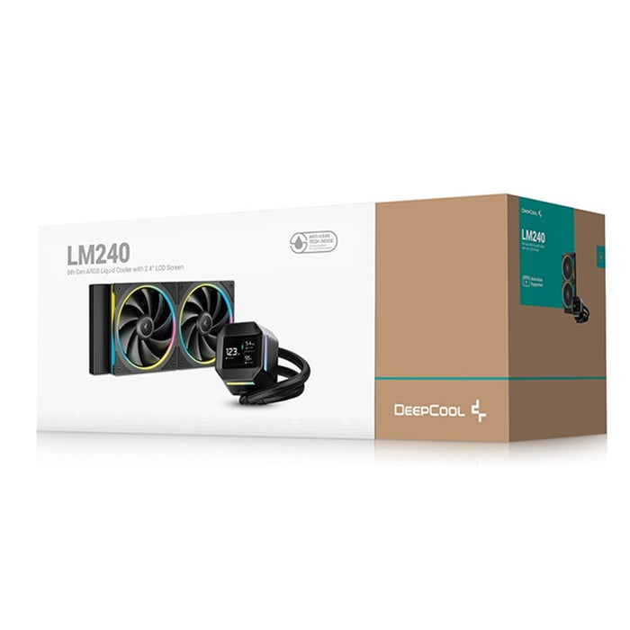 DeepCool LM240 Liquid CPU Cooler with 2.4" IPS Display, 240mm AIO, Dual 120mm ARGB Fans, Anti-Leak Technology, PWM Pump, Intel LGA 1851/1700 & AMD AM5 Compatible, Black-Fans-Gigante Computers