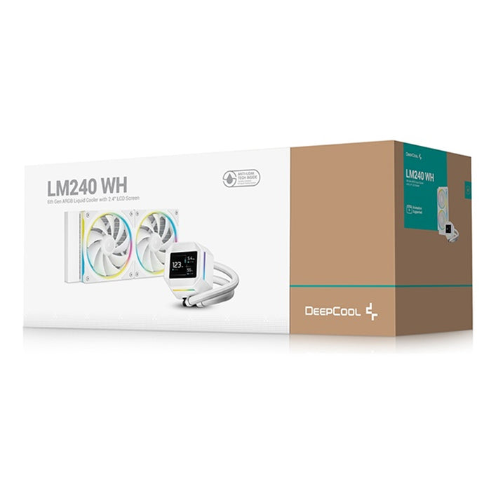 DeepCool LM240 White Liquid CPU Cooler with 2.4" IPS Display, 240mm AIO, Dual 120mm ARGB Fans, Anti-Leak Technology, PWM Pump, Intel LGA 1851/1700 & AMD AM5 Compatible, White-Fans-Gigante Computers