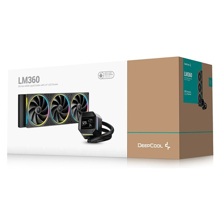 DeepCool LM360 Liquid CPU Cooler with 2.4" IPS Display, 360mm AIO, Triple 120mm ARGB Fans, Anti-Leak Technology, PWM Pump, Intel LGA 1851/1700 & AMD AM5 Compatible, Black-Fans-Gigante Computers