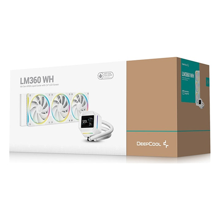 DeepCool LM360 Liquid CPU Cooler with 2.4" IPS Display, 360mm AIO, Triple 120mm ARGB Fans, Anti-Leak Technology, PWM Pump, Intel LGA 1851/1700 & AMD AM5 Compatible, White-Fans-Gigante Computers